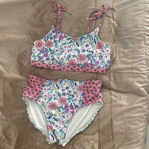 Cat & Jack Floral Pink and Purple Two-Piece Girls Swim Set